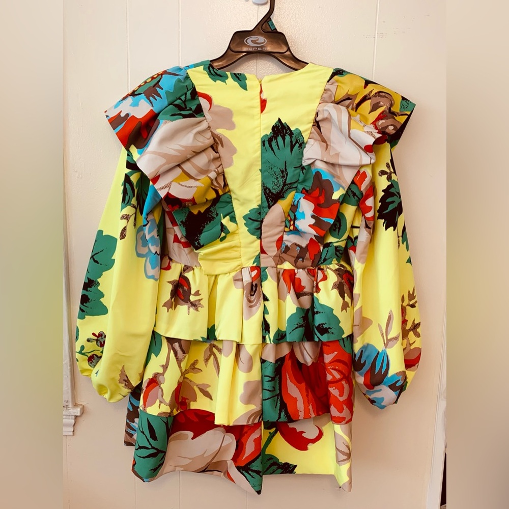 CHRISTOPHER JOHN ROGERS TARGET YELLOW FLORAL LONG SLEEVE RUFFLE DRESS 4 EUC